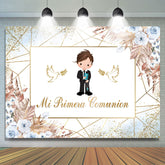 Golden Linie Taube Blumen Taufe Babydusche Hintergrund Für Jungen